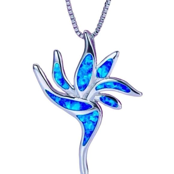 AYF Blue Opal Torch Pendant & Sterling 925 Silver Chain - Picture 1 of 13